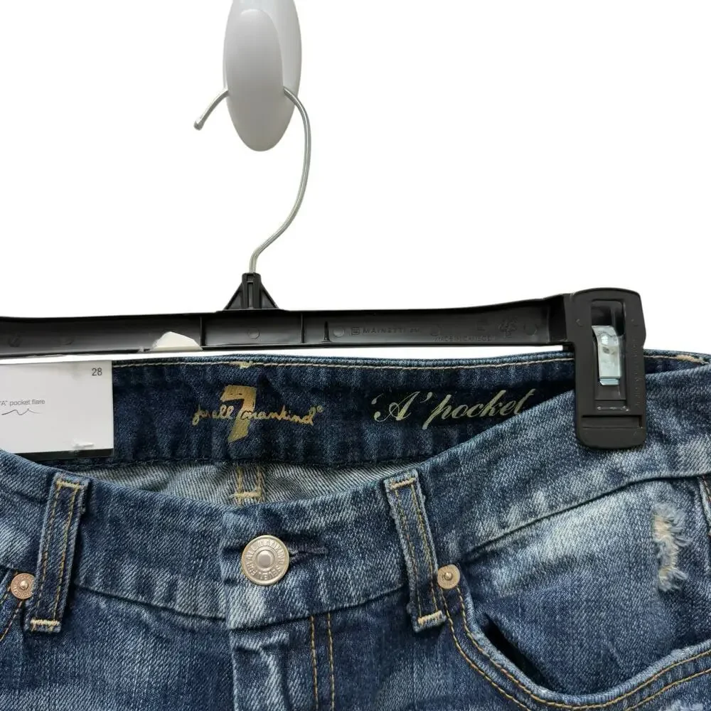 NWT 7 For All Mankind A Pocket Flare‎ Distressed Jeans Women’s Size 28